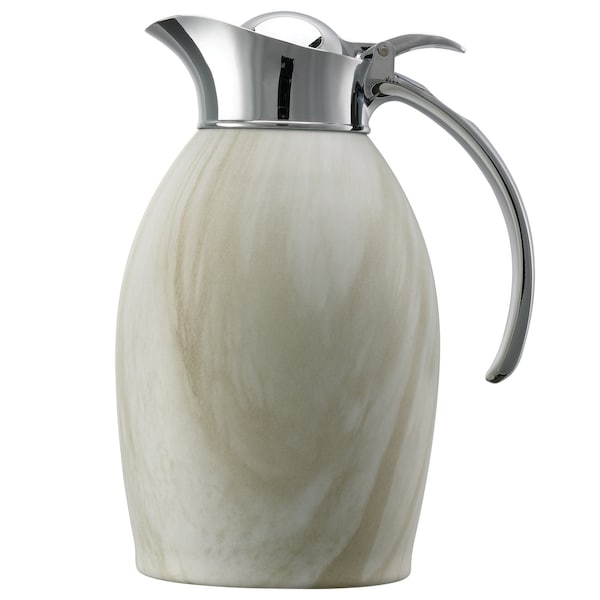 Service Ideas Nicollet Series Flip Top Stainless Vacuum Insulated Carafe, 33.8 Ounce, White Marble NIC10BSWM - main